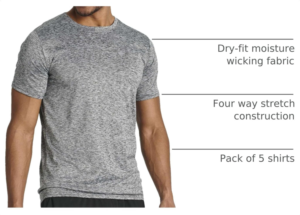5 Pack Men's Dry Fit Short Sleeve T-Shirt Gym Workout Athletic Running Tee