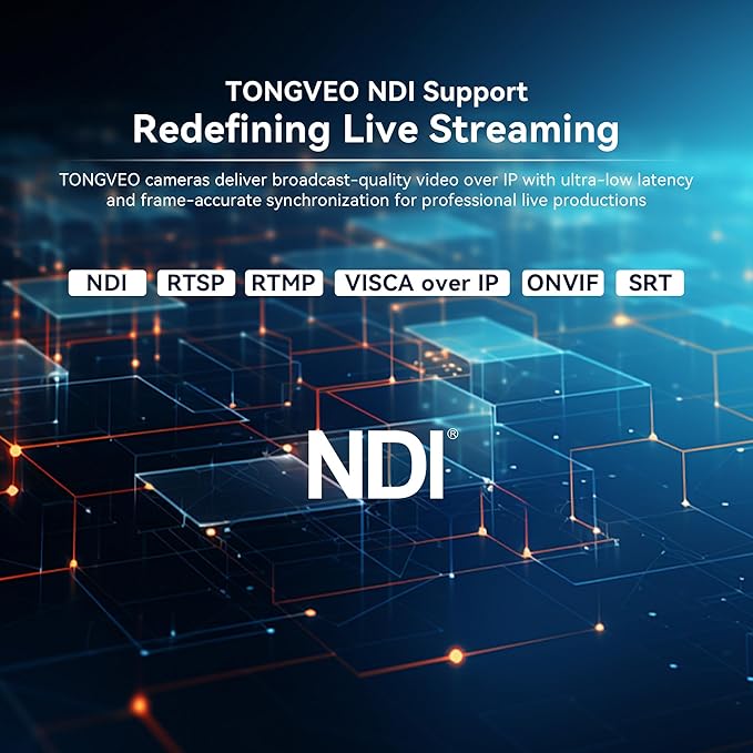 TONGVEO 4K NDI PTZ Camera AI Auto-Tracking 20X Optical Zoom HDMI IP Live Streaming SDI USB3.0 PoE LAN Supports for Church Worship Event Video Conference YouTube OBS vMix Zoom Teams and More