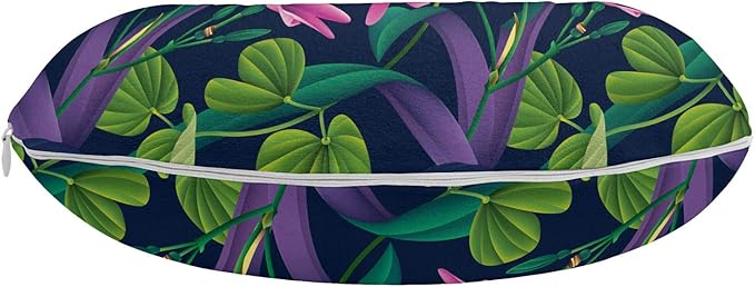Ambesonne Exotic Travel Pillow Neck Rest, Flourishing Nature Themed Pattern Inspired by Brazilian Rainforests Summer Nature, Memory Foam Traveling Accessory for Airplane and Car, 12", Pink Green