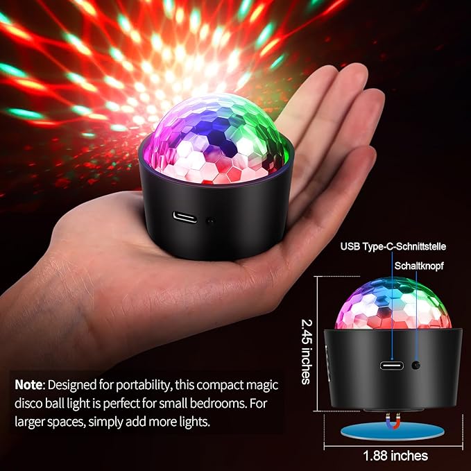 Wiwreenm Mini Disco Ball Light,Rechargeable Party Lights,Sound Activated Strobe DJ Light,Portable Battery Operated,Night Lights Projector for Kids,Halloween,Disco Decoration for Car/Parties