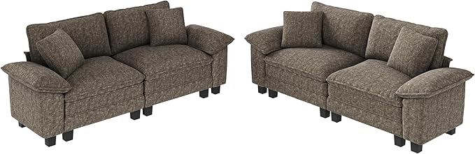 L-Shaped Cloud Modular Sofa Set, Deep Seat 2-Piece 4-Seater Sectional Couch & Removable Arms, Plush Chenille for Living Room - Smoky Gray