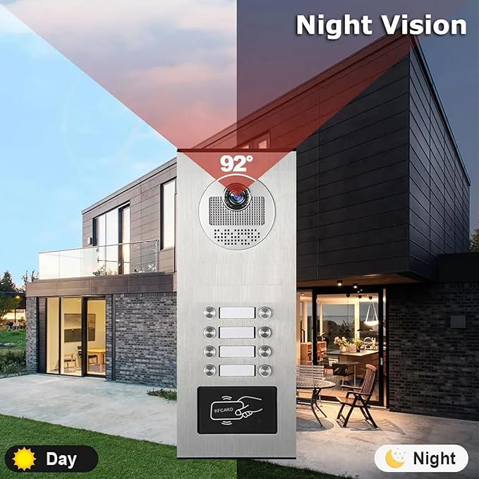 Wired Apartment Video Intercom System,1080P HD Video Doorbell, Compatible with 8 Units 7-inch Touchscreen,Supports Motion Detection,Two-Way Audio,Tuya Smart Home