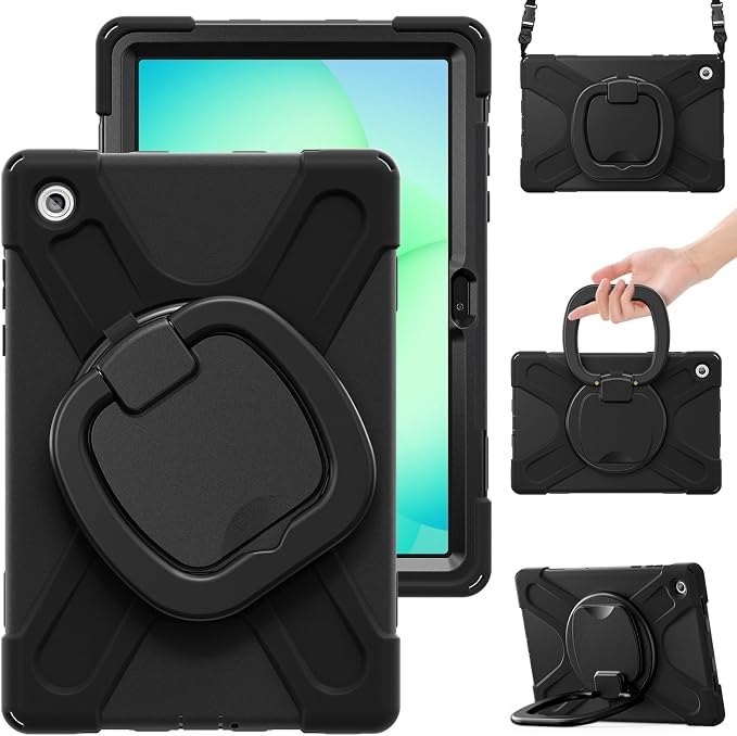 Lunivop Tablet Case Compatible with Samsung Galaxy Tab A11 Plus Case 11 Inch 2025 with 360° Rotating Stand Military - Grade Heavy Duty Protection Cover for Samsung Tab A11+ Plus Black