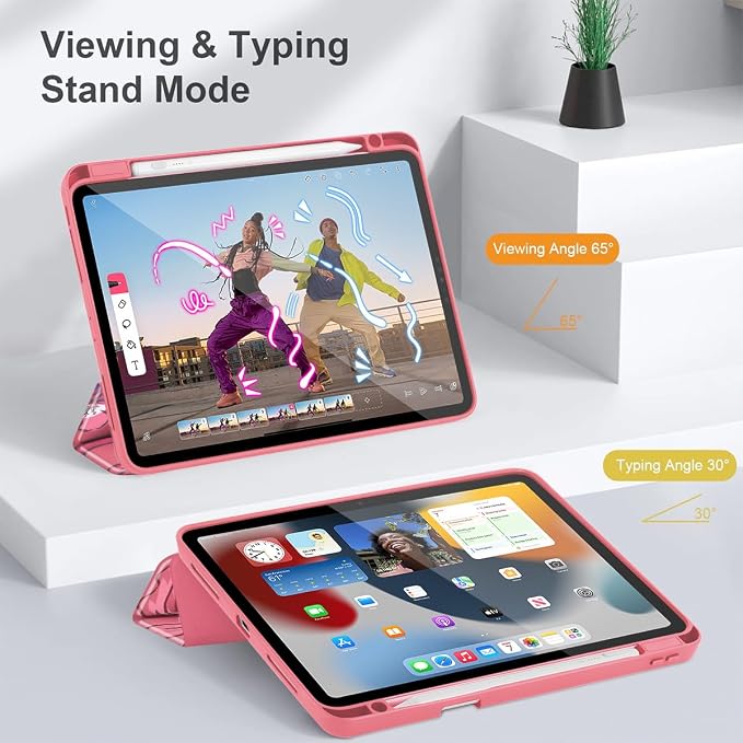 Mektron Case for iPad Pro 11 inch Case M2 2022 Generation 4th Fit 2021 2020 2018 iPad Pro 11 (3rd 2nd &amp 1st Gen) -Buit in Pencil Holder with Shockproof Cover Clear Shell Blue Bows &amp Flower