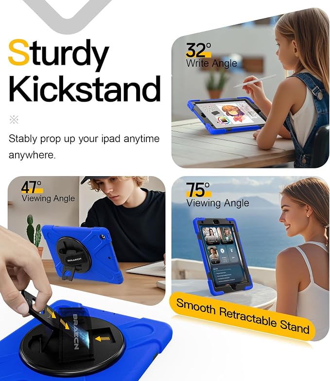BRAECN Case for iPad 9th/8th/7th Generation - 10.2 inch 2021/2020/2019 | Heavy Duty Protective Cover with Carrying StrapHand StrapScreen ProtectorSwivel Stand Fit 10.2 inch iPad 7/iPad 8/iPad 9