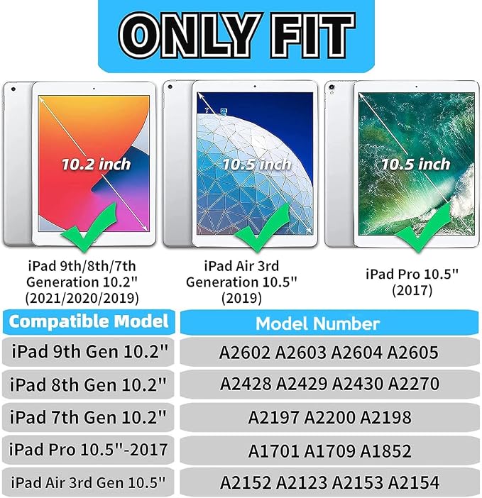 YIHE Kids Case for iPad 10.2 9th/8th/7th Gen Pro 10.5 &amp Air 3 BlackBlue | Full Body Shockproof Protective Cover Handle Stand Built-in Screen Protector Fun Colors