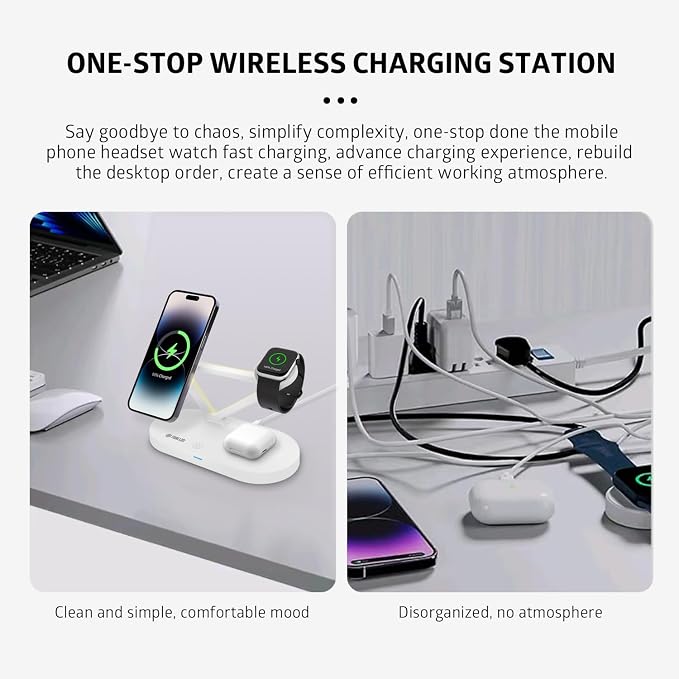 5-in-1 Magnetic Wireless Charging Station with Night Light Wireless Charger for iPhone12 13 14 15 Pro Max &amp Airpods &amp iWatch Series Fast Charging Stand Dock for Apple Multiple Devices