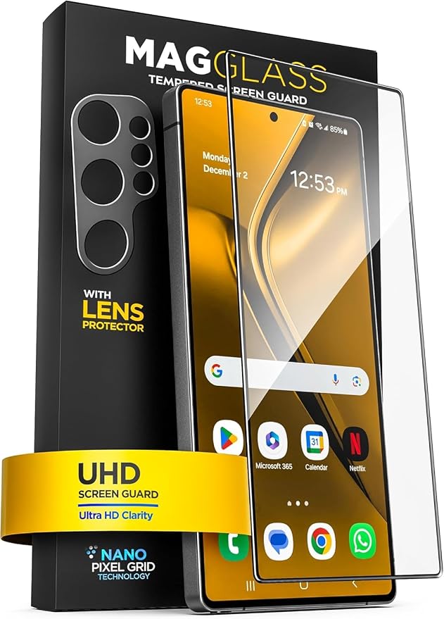 magglass Designed for Samsung Galaxy S25 Tempered Glass Screen Protector [Fingerprint Compatible] with Camera Lens Guard (Applicator Included)