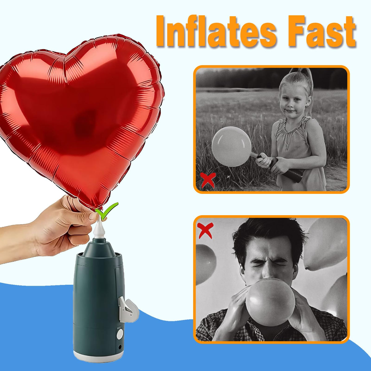 Rechargeable Cordless Portable Electric Balloon Pump - Built-in Battery Air Machine, Dual Modes for Latex/Foil/Balloon/Basketball, Includes Red Mesh Bag, Perfect for Party/Birthday Decor
