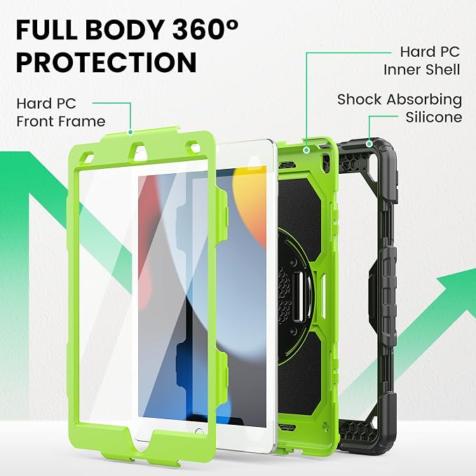 SEYMAC for iPad 9th/8th/7th Generation Case 10.2 2021-2019 Full-Body Shockproof Protective Case with Screen Protector Rotating Stand/Handle/Shoulder Strap for iPad 10.2 Blue/Black