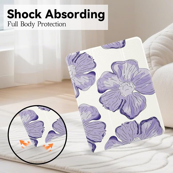 Lovmooful for iPad 9/8/7 Gen Case with Pencil Holder Cute-Bear Flower | Fit for iPad 9/8/7 (10.2-Inch2021/2020/2019 Model9th/8th/7th Generation)Soft TPUTrifold StandProtectiveGirly