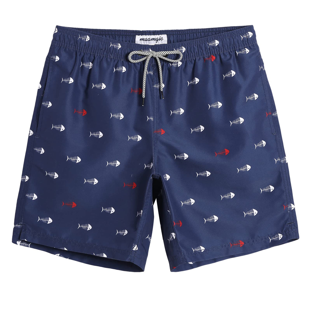 maamgic Mens Swim Trunks Quick Dry Swim Shorts with Mesh Lining Funny Swimwear Bathing Suits 7inch Navy Blue Large