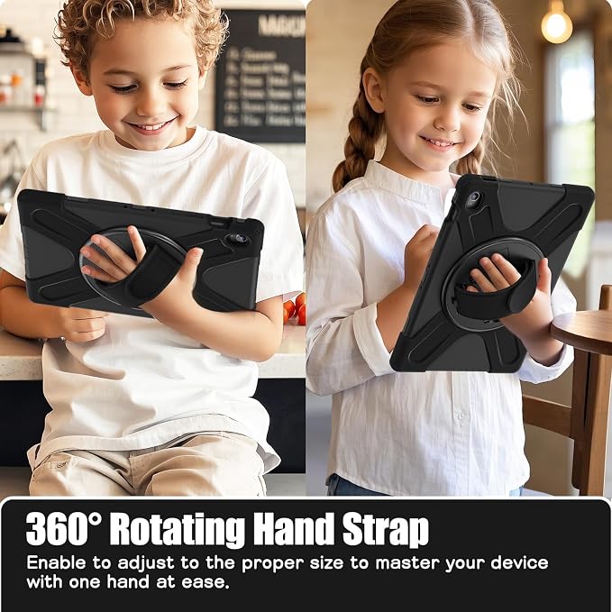Case for Galaxy Tab S10 FE+ 13.1 2025 with Screen Protector+360 Rotating Hand Strap&ampStand+Shoulder Strap (Black)