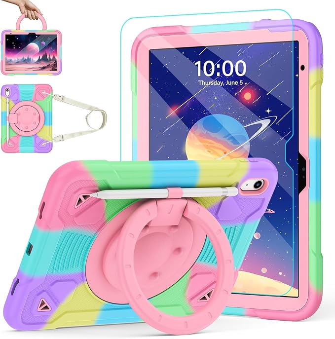 DreamerX for Samsung Galaxy Tab Active5 Pro 2025/Active 4 PRO/Active PRO 10.1 Case Heavy Duty Rugged Shockproof Drop Protection Cover with 360 Rotating Stand Handle Hand Strap Shoulder Strap Black