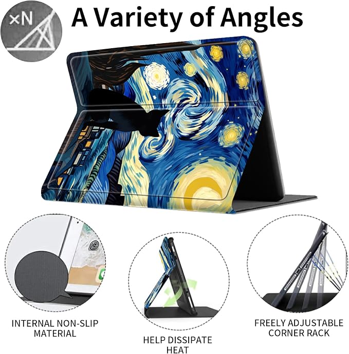 Case for 7 All-New Kindle Paperwhite (12th Generation 2024) and Kindle Colorsoft Signature Edition CoverSlim PU Leather Smart Cases with Auto Wake/Sleep-Black Cat Night Sky