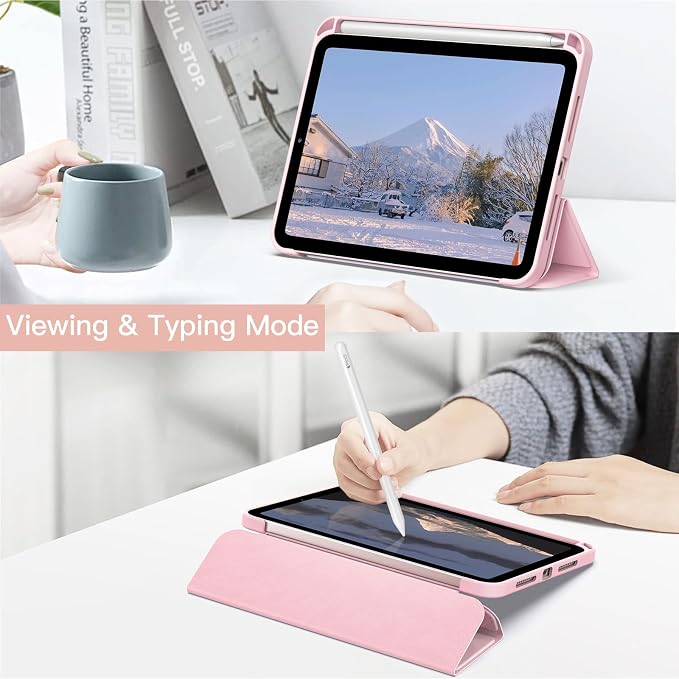 JETech Case Cover for iPad mini A17 Pro/6th Gen (2024/2021) Black | Clear Transparent Back Pencil Holder Slim Shockproof Protection Tri-Fold Stand Auto Wake/Sleep