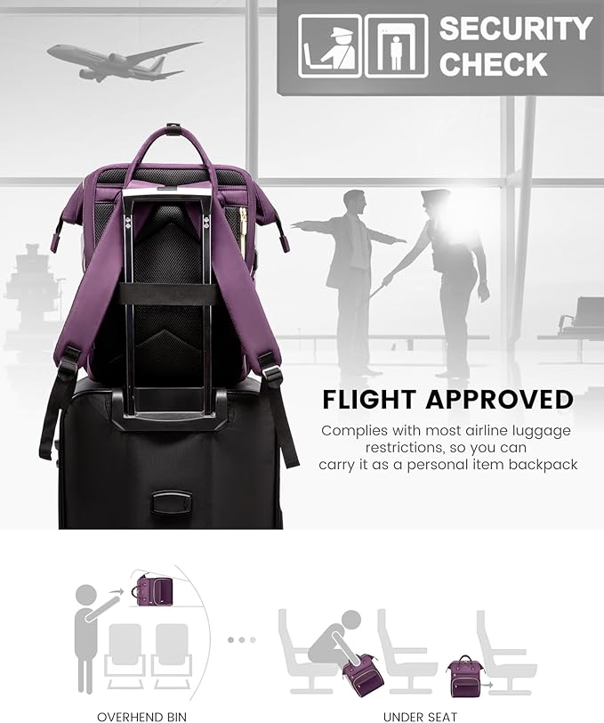 LOVEVOOK Laptop Backpack Women, 15.6 Inch Backpack with Charger, Water Resistant Teacher Bag Work Backpack with Laptop Compartment for Travel Business College, Dark Purple