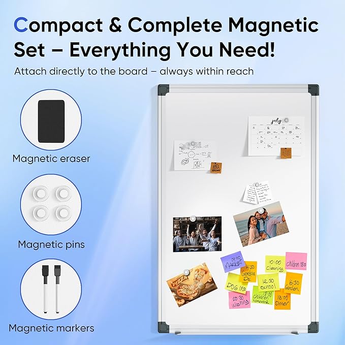 VUSIGN Magnetic Whiteboard for Wall, 36" x 24" Hanging Whiteboards for Office, School, Home, Includes Eraser, Markers, Magnets, Pen Tray, Silver Aluminum Frame