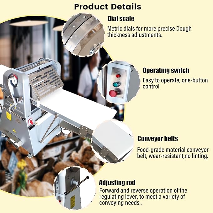 WYDDDARY 110V Commercial Dough Sheeter, Vertical Dough Laminator with 80.7"*20" Conveyor Belt, Adjustable Thickness 0.04"-1.96", Stainless Steel Pastry Roller for Bakery Croissant Pizza