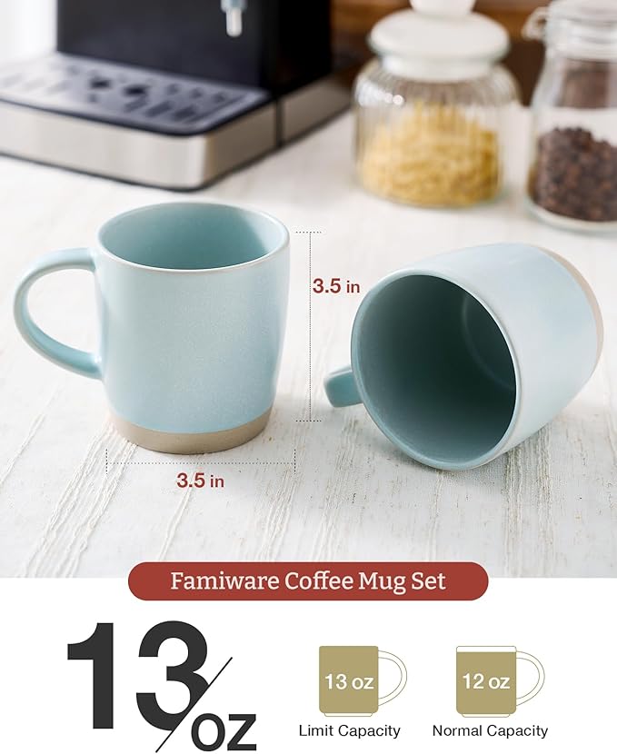 famiware Coffee Mugs Set of 4, Milkyway 13 oz Mug Set, Ceramic Cup Set with Handle for Coffee, Tea, Cocoa, Milk, Light Blue