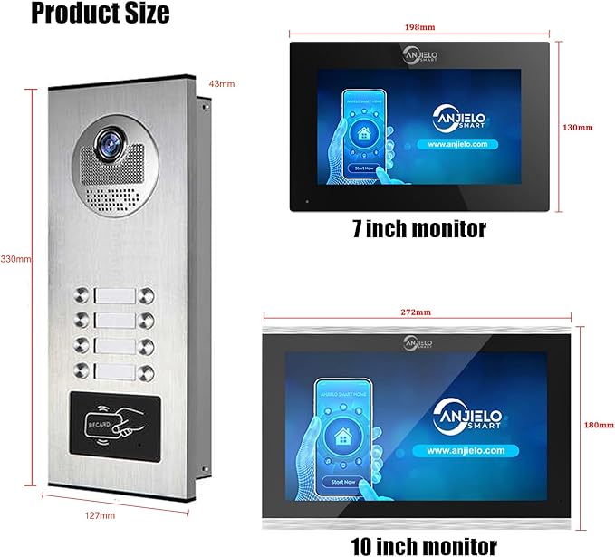 Wired Apartment Video Intercom System,1080P HD Video Doorbell, Compatible with 8 Units 7-inch Touchscreen,Supports Motion Detection,Two-Way Audio,Tuya Smart Home