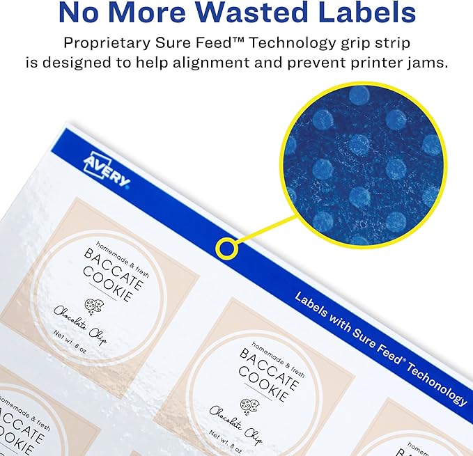 Avery Glossy White Square Labels, Sure Feed Technology, 2-1/8" x 2-1/8", 1,200 Glossy White Labels, Print-to-The-Edge, Permanent Adhesive, Laser/Inkjet Printable