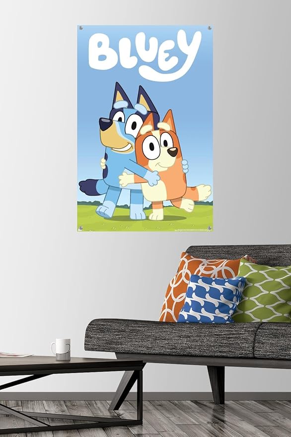 Bluey - Hug Wall Poster with Pushpins, 22.37" x 34.00", Premium Poster & Push Pin Bundle