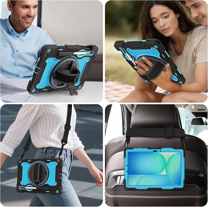 Galaxy Tab S10 Lite/S10 FE/S9 FE 5G/S9 Case 10.9/11 inch | with Screen Protector 360° Rotating Kickstand Hand/Shoulder Strap Heavy Duty Shockproof Cover S Pen Holder Kids Friendly