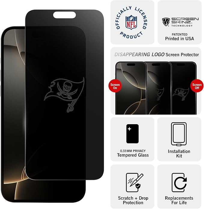 NFL Arizona Cardinals Privacy Screen Protector As Seen on Shark Tank Tank for iPhone 17 w/ Disappearing Design - Scratch-Resistant Glass Protector - Easy-Install Screen Guard w/ Disappearing Design (I