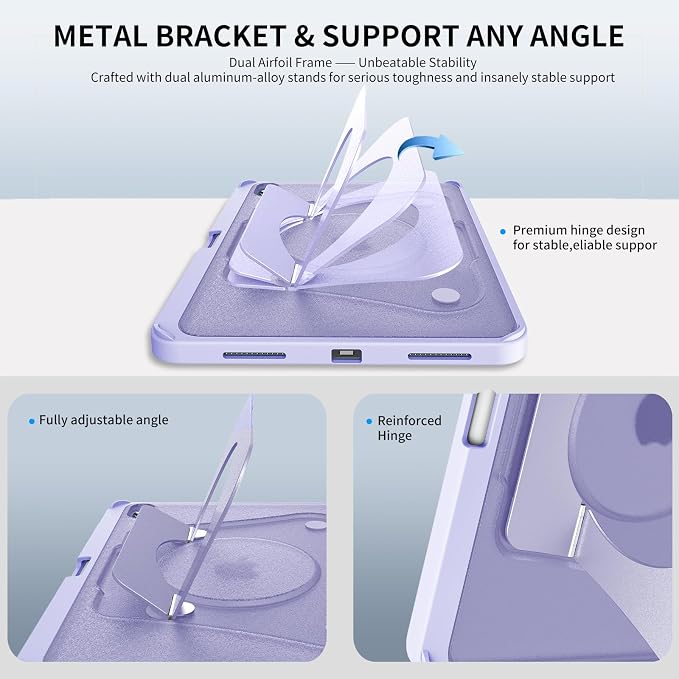 Case for iPad Air 11-inch (M4 2026/ M3 2025/ M2 2024) &amp 10.9-inch (5th/ 4th Gen) 2022/2020Dual Metal Foldable Stand Any Angle Support with Pencil Holder (Black)