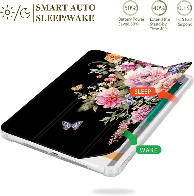 Vimorco for iPad 5th/6th Generation Case 9.7 Inch 2017/2018 for iPad Air 1/2 Case 2013/2014 Pencil Holder/2 Viewing Stands/Typing Stand/Slim Cover for iPad 5/6 Gen Blue Flower Floral