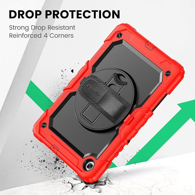 SEYMAC Case for Samsung Galaxy Tab S6 Lite 10.4'' 2024/2022/2020 (SM-P620/P610/P615) Heavy Duty Full-Body Shockproof Protective Case with Screen Protector Rotating Stand Hand/Shoulder Strap Black