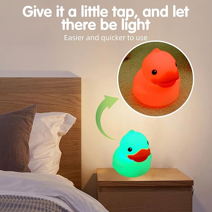 Junlumen Cute Duck Night Light – Soft Silicone Tap Lamp for Kids, USB Rechargeable, Color-Changing, BPA-Free QuackLite 7