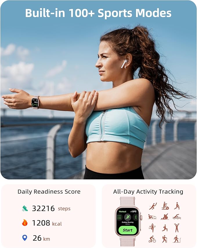 Parsonver GPS Smart Watch for Women Men, Built-in GPS & Bluetooth Calling, Waterproof HD Screen Fitness Tracker 100+ Sports Modes, Pedometer, Smartwatch for Android Phones/iPhone Compatible(Two Bands)