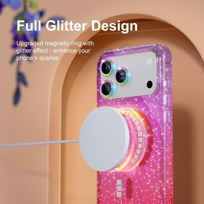 Choiche for iPhone 15 Pro Max Case Compatible with MagSafe Glitter Black | Women Girly Cute Glitter Sparkly Magnetic Phone Case with Diamond Camera Lens Protectors Military-Grade Drop Protection 6.7