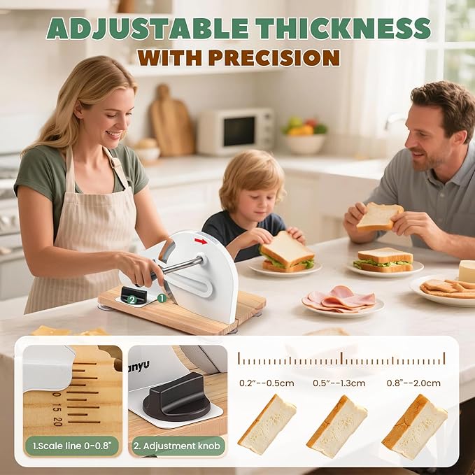 Huanyu Manual Bread Slicer Upgrade Foldable Adjustable Thickness White