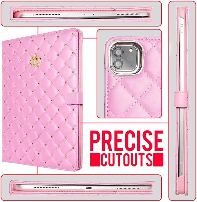 for iPad (A16) 11th Gen 11 Inch 2025/iPad 10th Generation 10.9 2022 Case with Pencil HolderCute Crown Diamond Elegant PU Leather Auto Sleep/Wake Stand Protective Case for iPad 10/11thBlack