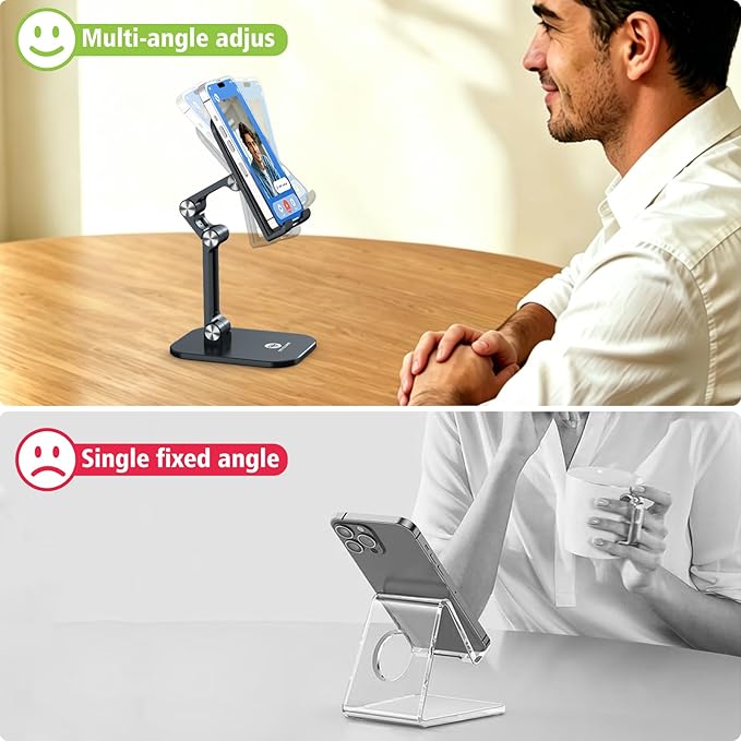 OCYCLONE Phone Stand Adjustable Height and Angle Foldable Cell Phone Stand Holder for Desk Taller iPhone Stand Compatible with 4.7-13 Smartphones iPad Tablet Beige