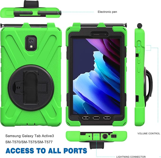 Samsung Galaxy Tab Active3/Active5 8.0 Case with 360 Stand Handle Hand Strap &amp Shoulder Strap for Samsung Galaxy Tab Active5 8 2024 Active3 8 2020 SM-X300/X307/T570/T577 (Black)
