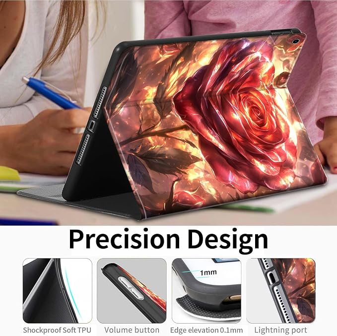 Case for iPad (A16) 11th Generation 11 Inch (2025)iPad 10th Generation 10.9 Inch (2022)PU Leather Slim Standing Smart Coverwith Auto Sleep/WakeBall on Fire