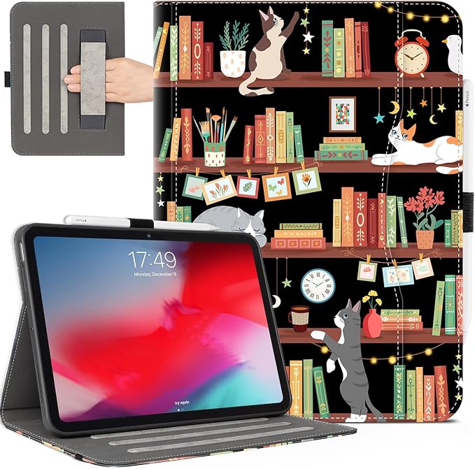 Case for iPad Air 13-inch M4/M3/M2 iPad Pro 12.9 6th/5th/4th/3rd Generation Case with Pencil Holder Multi-Angle Adjustable Stand Shockproof Pocket/Hand Strap/Auto Wake Sleep Sunflowers Butterfly