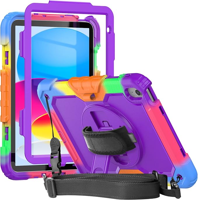 Case Compatible with iPad (A16) 11th 2025/10th Gen 2022 | Built-in Screen Protector Pen Holder Heavy Duty Shockproof Rugged Protective Case W/Handle Shoulder Strap