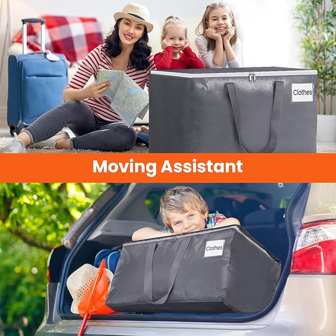 BlissTotes Large Moving Boxes and with Zippers & Handles Moving Supplies with lids, Heavy Duty Totes for Storage Bags for Space Saving, Fold Flat, Moving and Storing 76L, 10 Pack