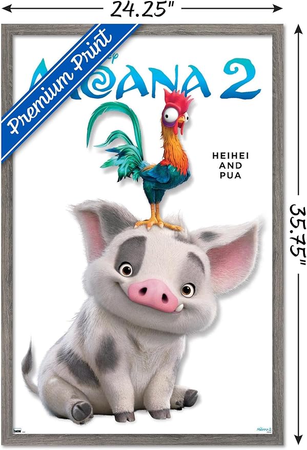 Disney Moana 2 - Heihei and Pua Feature Series Wall Poster, 34L" x 22.4W", Barnwood Framed Version