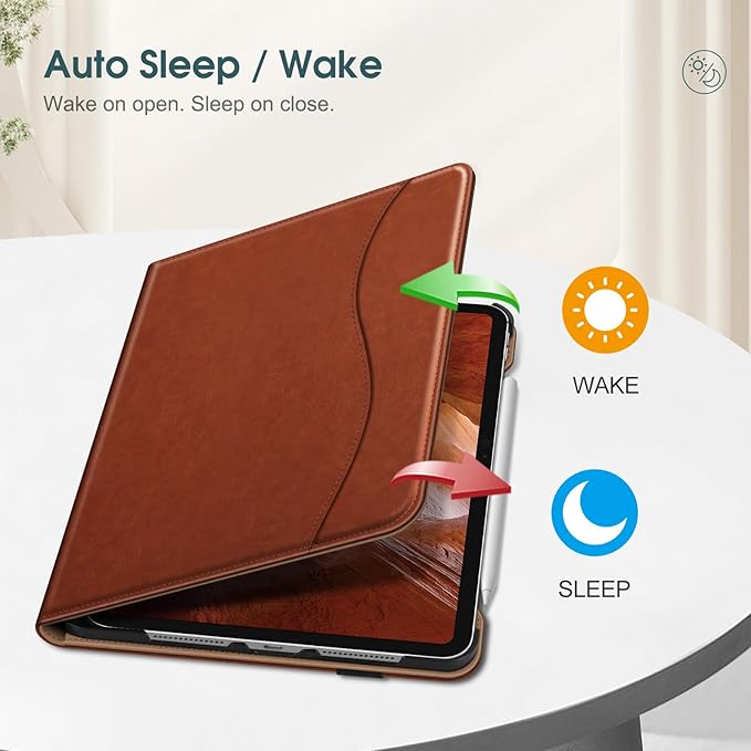 Fintie Folio Case for iPad Pro 11-inch (M5) 2025 / (M4) 2024 - Multiple Angles Viewing Stand Protective Cover with Pencil Holder & Pocket, Auto Wake/Sleep, Brown