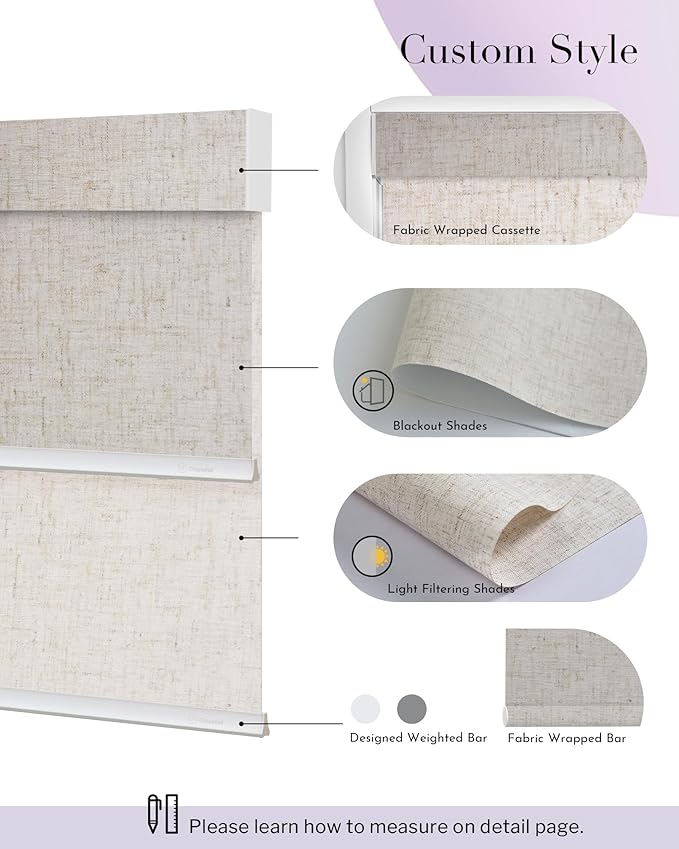 Graywind Motorized Dual Shades for Windows Smart Double Blinds Blackout and Light Filtering Motorized Blinds with Remote Alexa Google Control Day Night Shades, Custom Size (Blackout Linen Beige)