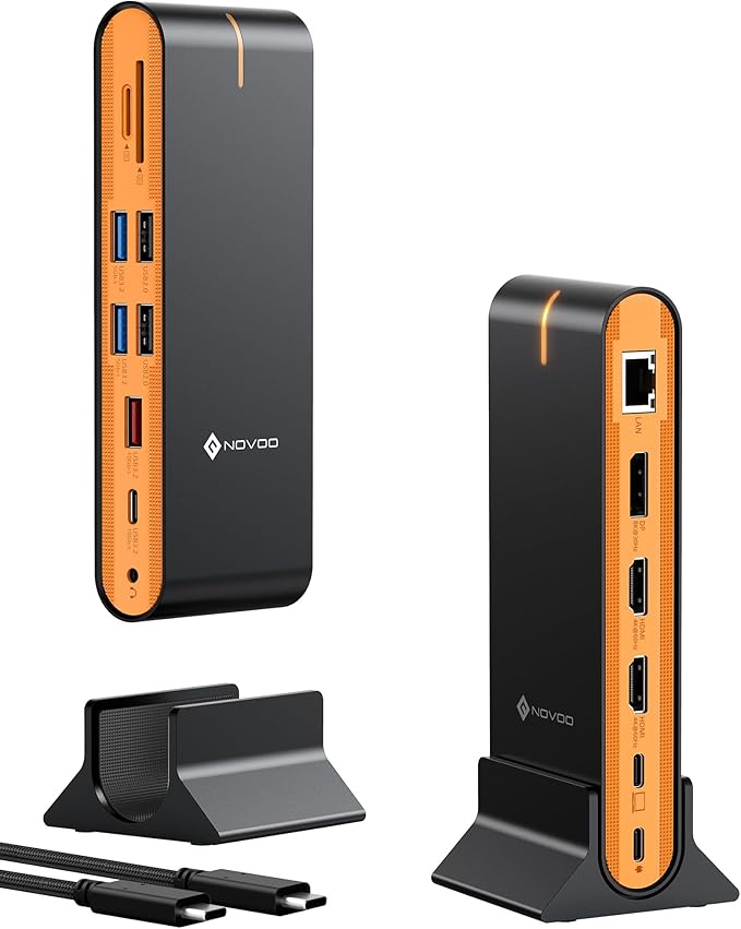 NOVOO Laptop Docking Station Dual Monitor, 15 in 1 Triple Display, 8K@30Hz DP, Dual 4K@60Hz HDMI, 10Gbps USB-A/C, SD/TF, 1Gbps Ethernet, Dual Monitor Adapter Dock for MacBook, Windows Laptops