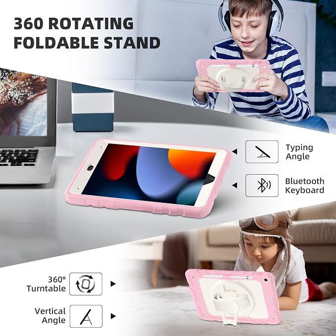 Case for iPad 9th/8th/7th Generation-Built-in Screen Protectorwith Pencil Holder&amp360°Rotating Hand StrapShoulder StrapCase for iPad 10.2 inch 2021-2019(Black)