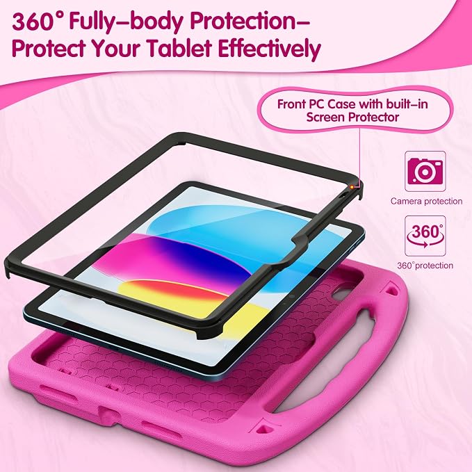 Kids Case for iPad A16 11th/ 10th Generation (2025/2022 Model) | iPad 11/ iPad 10 Full-Body Drop Protection cover with Screen Protector EVA Shockproof Handle Stand Black