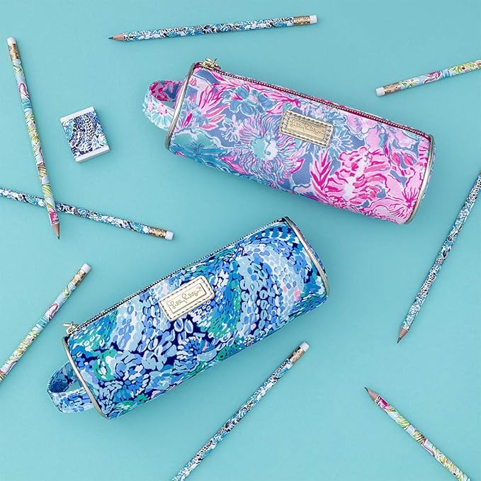 Lilly Pulitzer Pink Pencil Pouch Holder, Cute Travel Bag/Case with Carrying Handle and Zip Close, Viva La Lilly